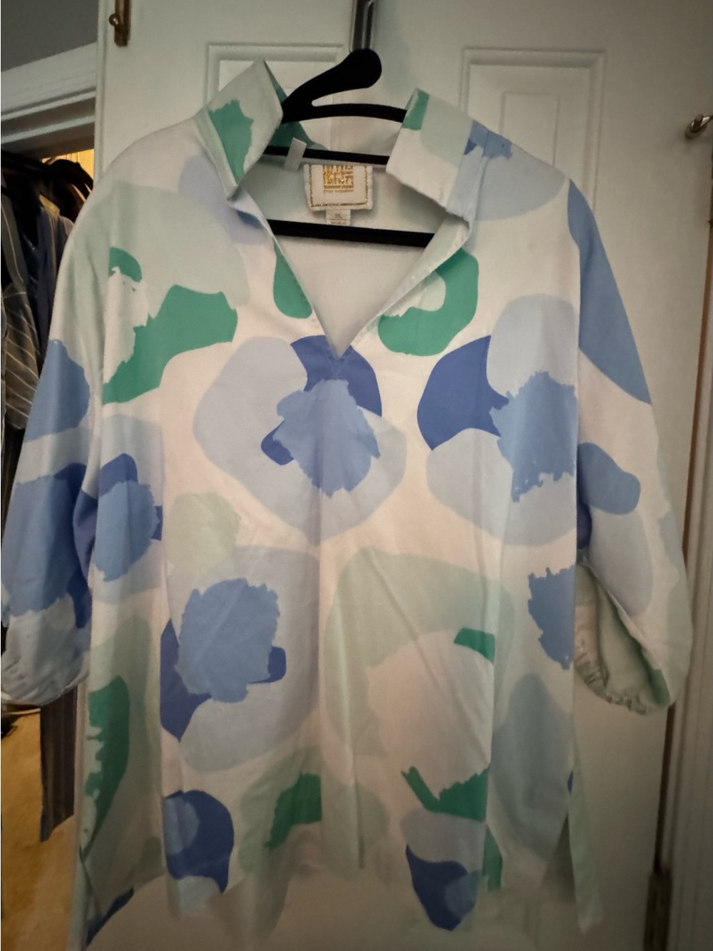 Emily McCarthy - classic Cheetah  Light Blue Print Popover Tunic